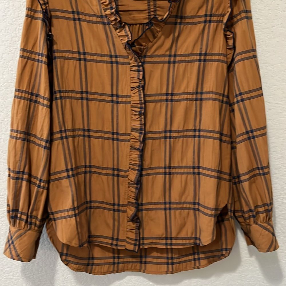 FINLEY Byrdee Long Sleeve Blouse Vicuna Pucker Plaid, Size XS - Picture 4 of 11
